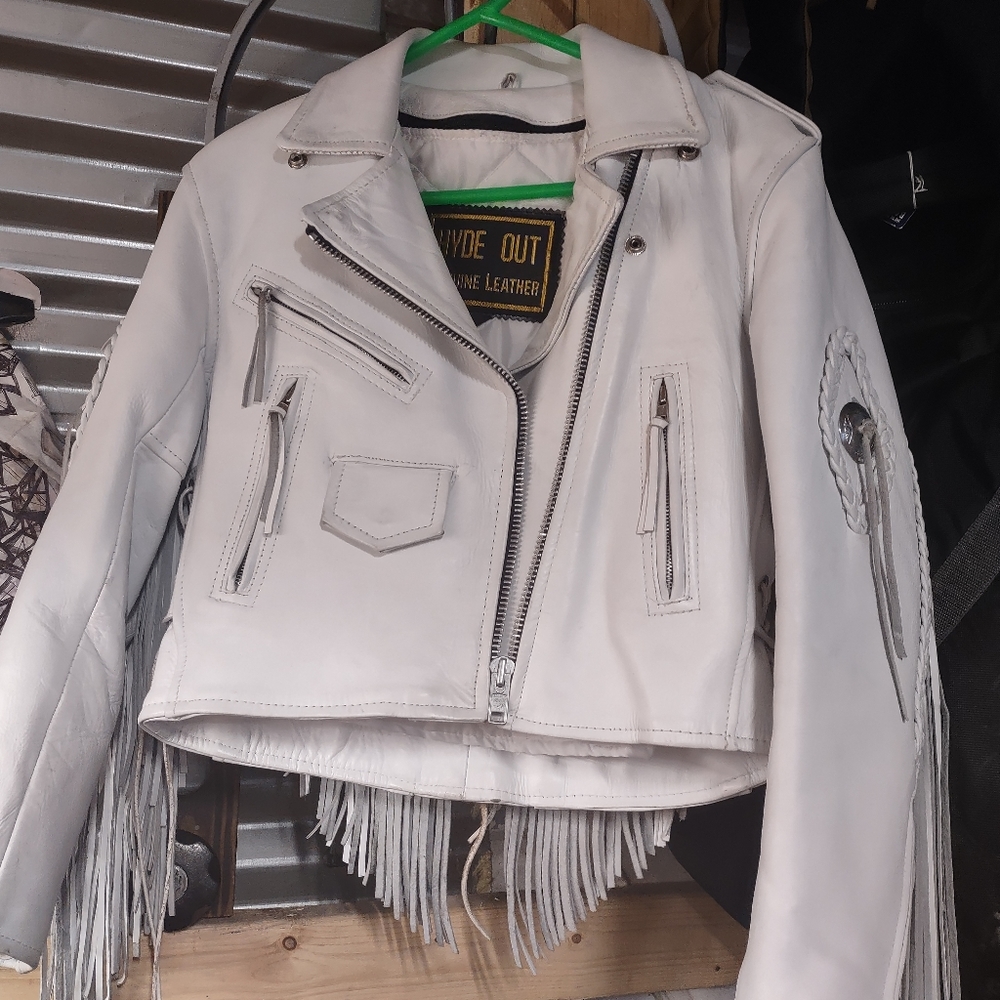 Women's custom genuine white leather jacket